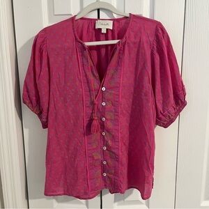 Cleobella Amari V-Neck Tassel Button Front Blouse Punk Size L